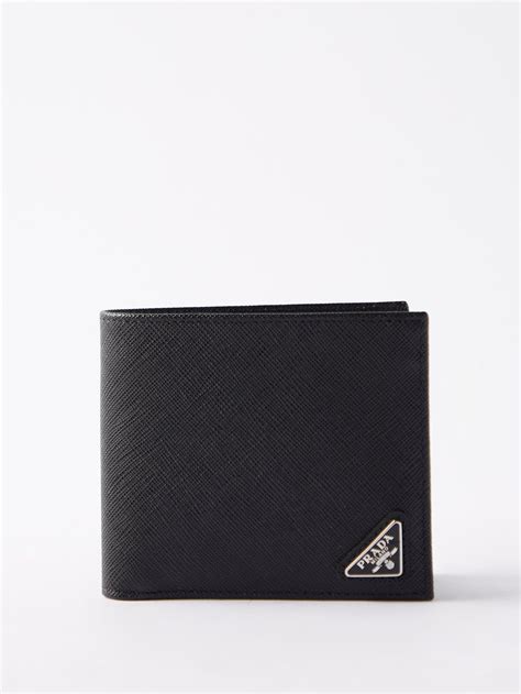 prada saffiano triangle bifold wallet with money clip